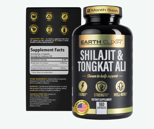 Shilajit & Tongkat Ali - Earth Elixir 180 Cápsulas | Energía, Rendimiento Masculino y Vitalidad