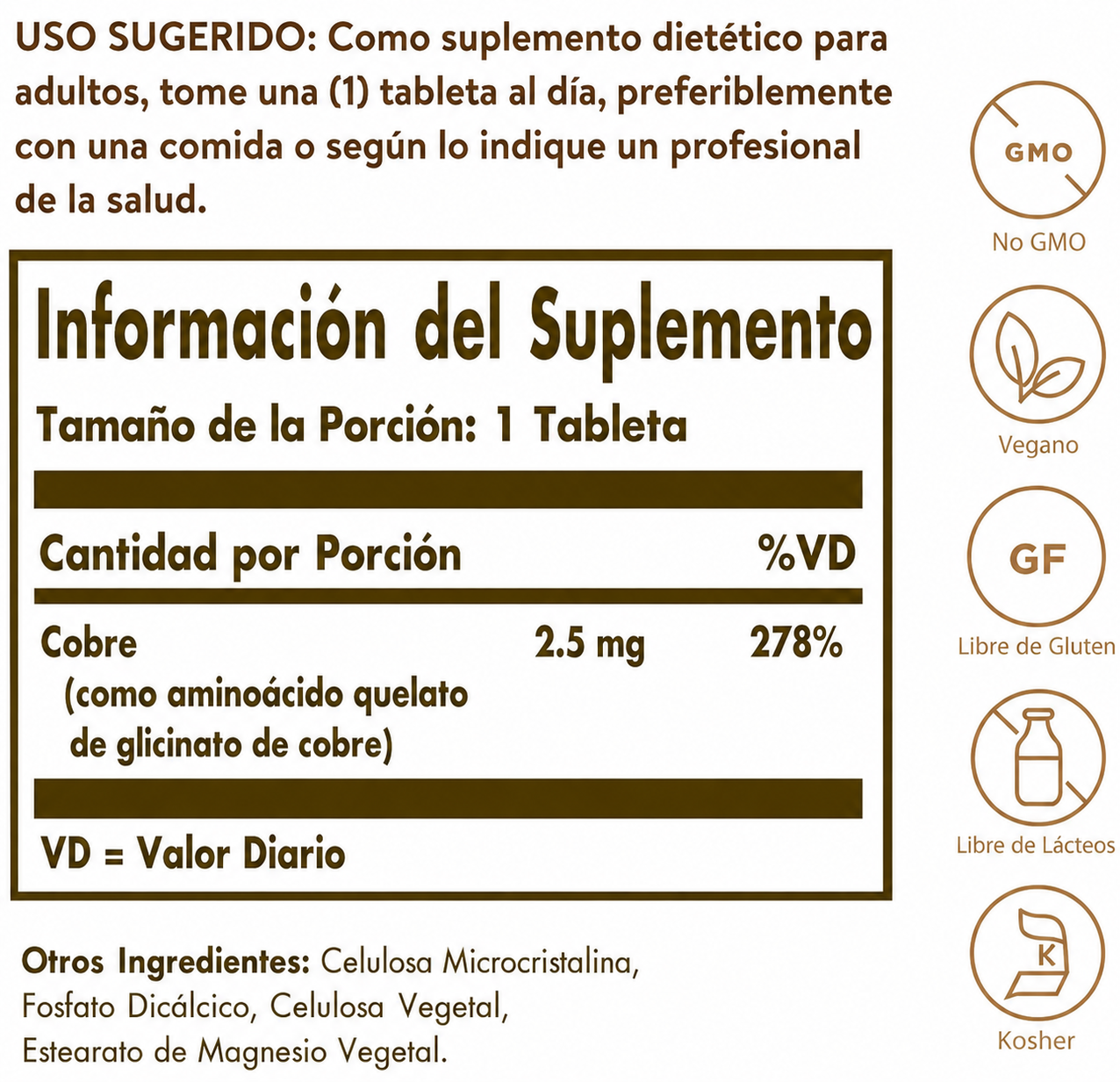 Solgar - Cobre Quelado 2.5 mg – Alta Absorción | 100 Tabletas