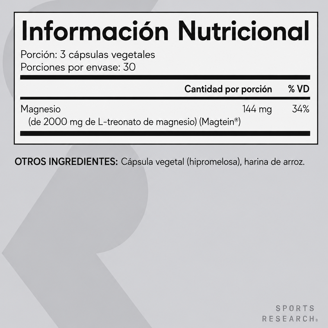 Sports Research - L-Treonato de Magnesio de 2000 mg con Magtein - Favorece el Funcionamiento Cerebral y el Sueño - Vegano, Sin OMG y Sin Gluten | 135 Softgels