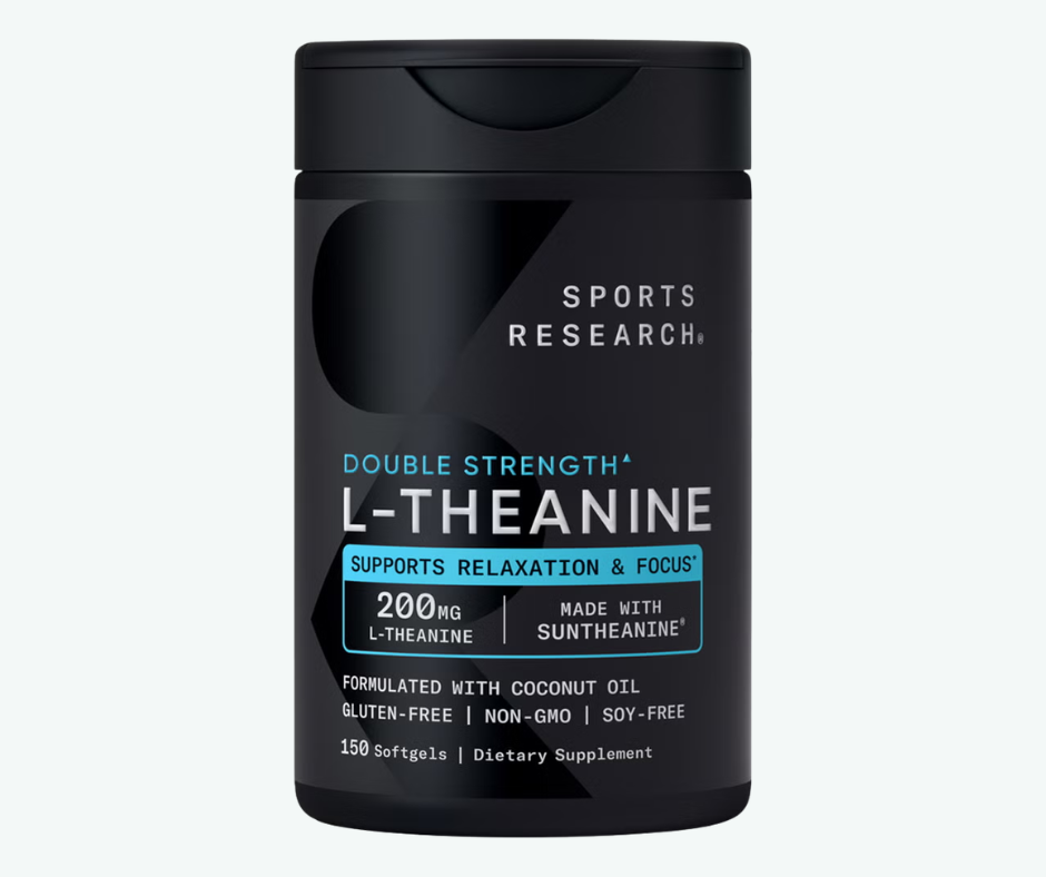 Sports Research - L-Teanina de 200 mg con Suntheanine - Elaborado con Aceite de Coco Ecológico - Relajación, Concentración y Apoyo al Estado de Ánimo de Doble Potencia | 150 Softgels