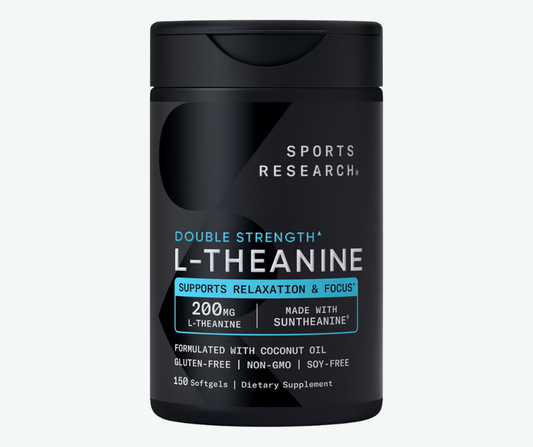 Sports Research - L-Teanina de 200 mg con Suntheanine - Elaborado con Aceite de Coco Ecológico - Relajación, Concentración y Apoyo al Estado de Ánimo de Doble Potencia | 150 Softgels