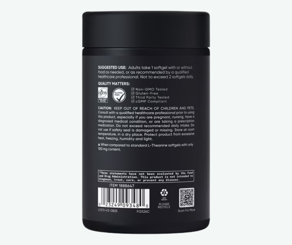 Sports Research - L-Teanina de 200 mg con Suntheanine - Elaborado con Aceite de Coco Ecológico - Relajación, Concentración y Apoyo al Estado de Ánimo de Doble Potencia | 150 Softgels