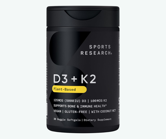 Sports Research - Vitamina D3 + K2 con Aceite de Coco - Vitamina D Vegana de 5000 UI (125 mcg) y Vitamina K Mk7 de 100 mcg - Cuidado de los Huesos y el Sistema Inmunitario | Softgels
