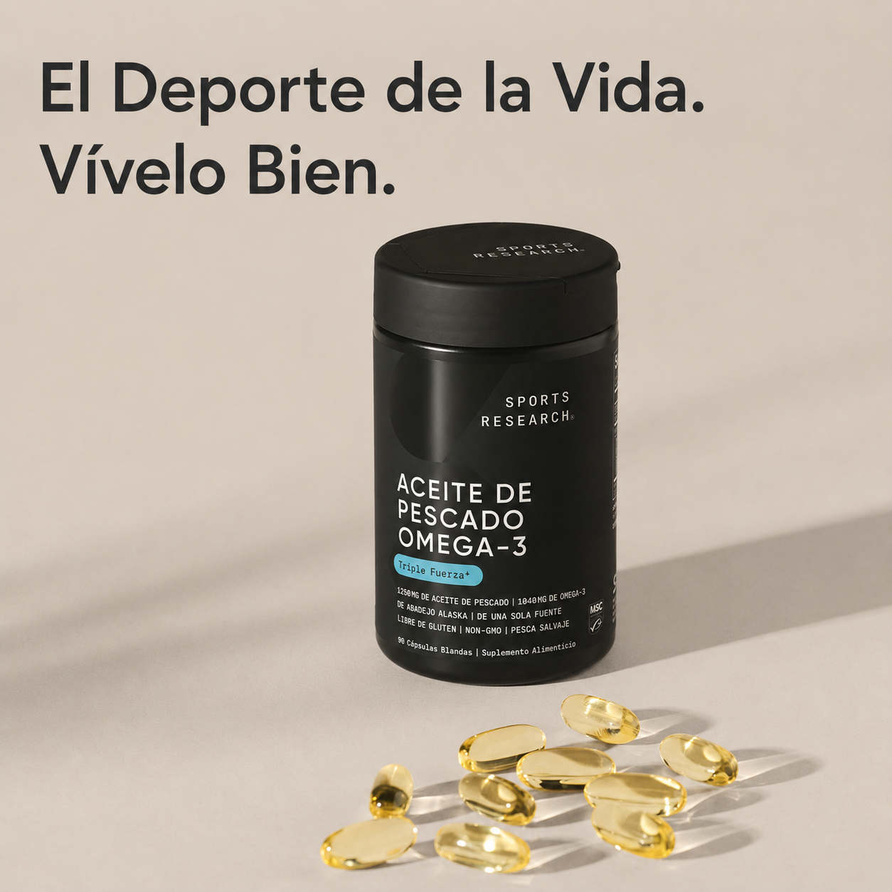 Sports Research - Omega-3 con Aceite de Pescado de Triple Concentración - Apoyo para el Corazón, Cerebro y Articulaciones | Softgels