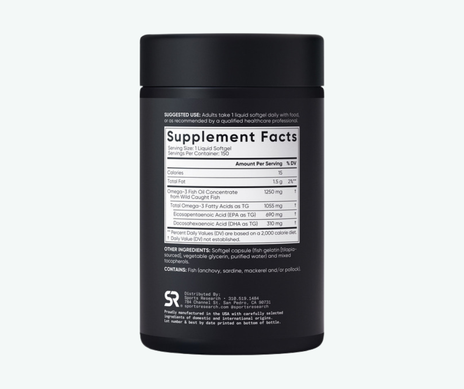 Omega-3 Fish Oil Triple Strength 150 Softgels – Sports Research | Apoyo para Corazón, Cerebro y Articulaciones