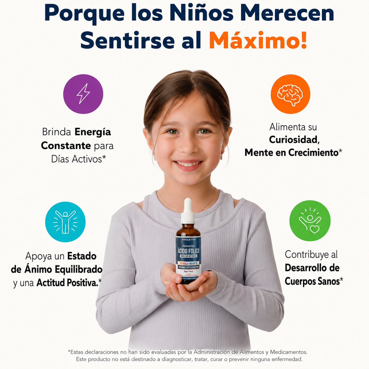 Triquetra - Ácido Folínico + Cofactores B12, B6 y B2 - Apoyo Suave a la Metilación para el Estado de Ánimo, la Energía y las Funciones Cognitivas - Dosis Adaptables a la Edad para Niños de 1 a 18 Años - Sabor a Frutos del Bosque | 60 mL