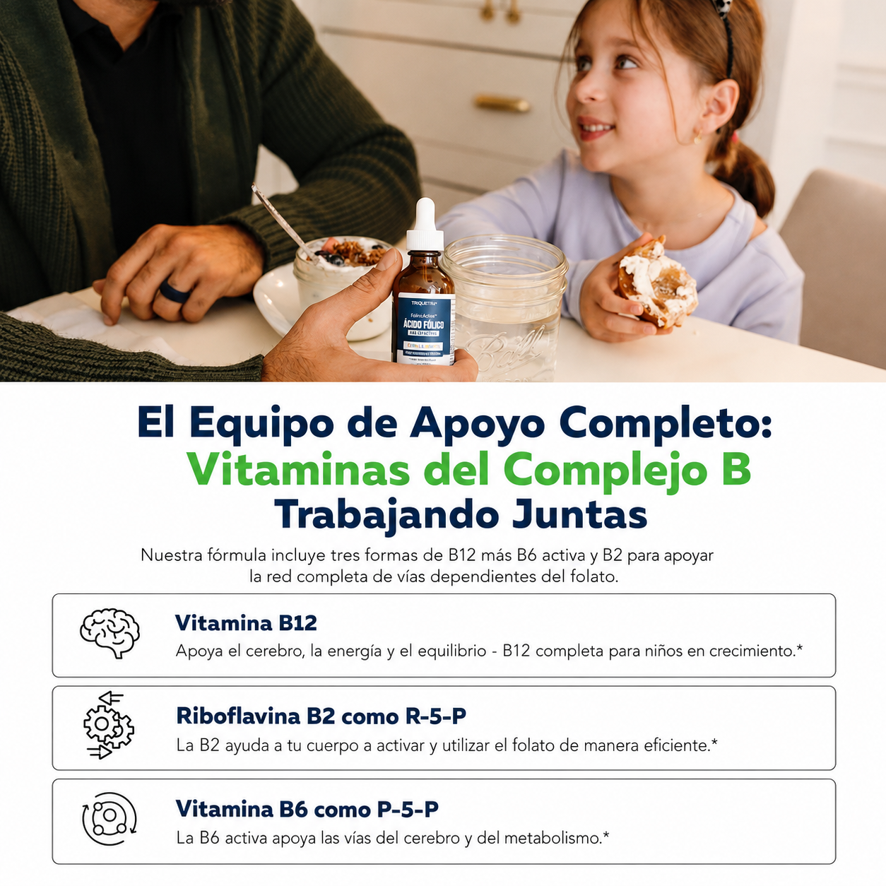 Triquetra - Ácido Folínico + Cofactores B12, B6 y B2 - Apoyo Suave a la Metilación para el Estado de Ánimo, la Energía y las Funciones Cognitivas - Dosis Adaptables a la Edad para Niños de 1 a 18 Años - Sabor a Frutos del Bosque | 60 mL
