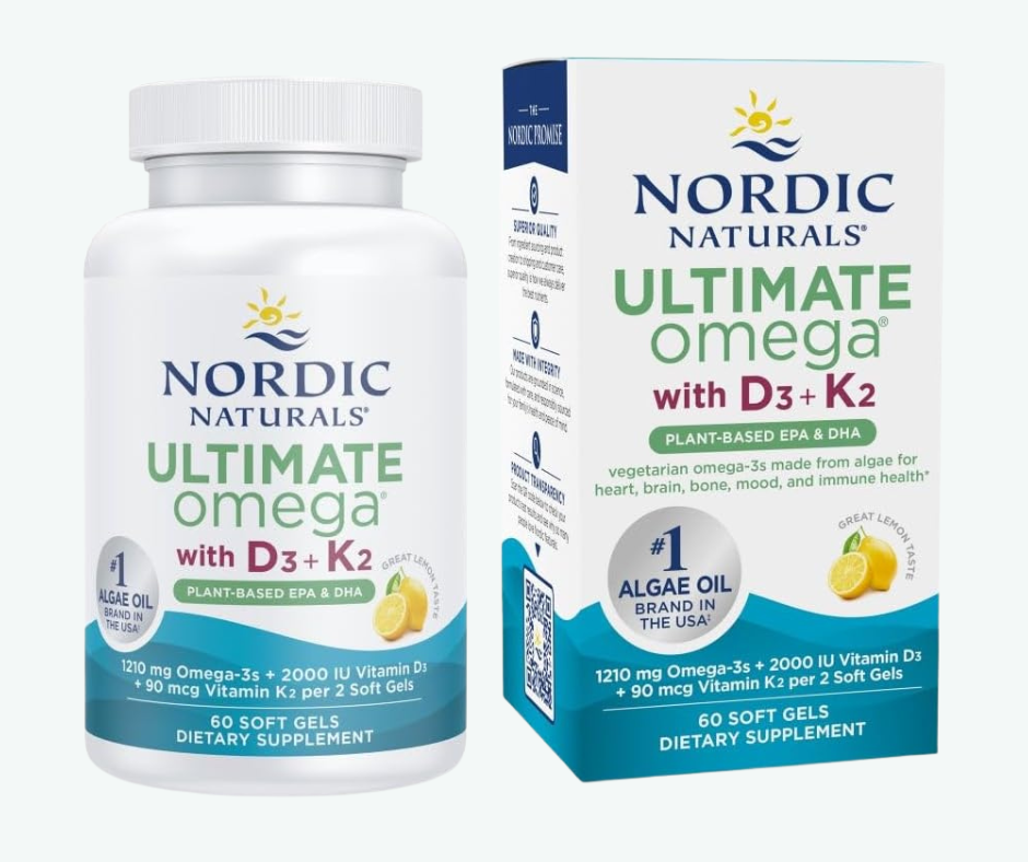 Nordic Naturals - Ultimate Omega D3 + K2 Vegetal – Omega 3 de Algas con Vitamina D3 y K2 | 60 Softgels