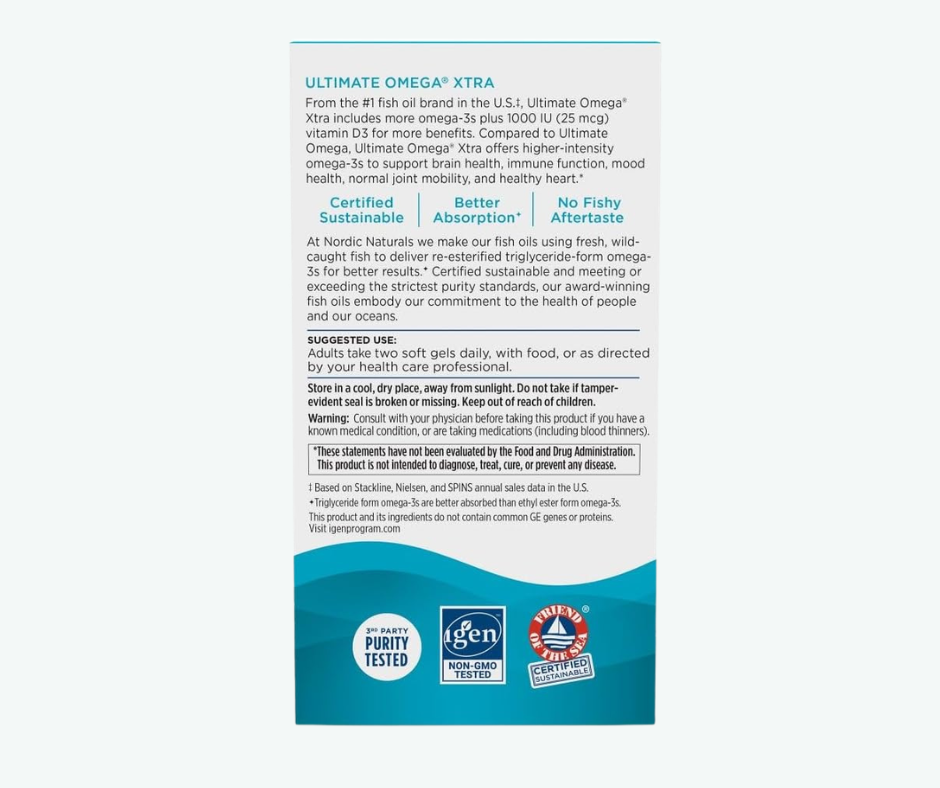 Nordic Naturals - Ultimate Omega + D3 Xtra 1480 mg - Omega-3 + 1000 IU Vitamina D3 | 60 Softgels
