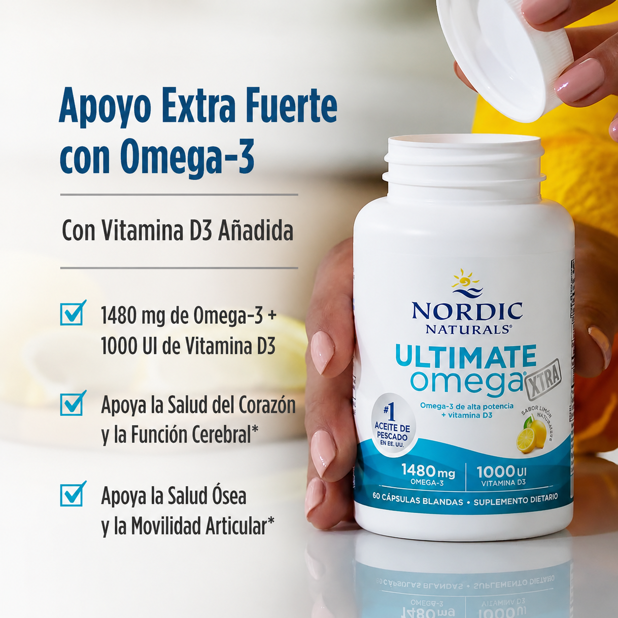 Nordic Naturals - Ultimate Omega + D3 Xtra 1480 mg - Omega-3 + 1000 IU Vitamina D3 | 60 Softgels