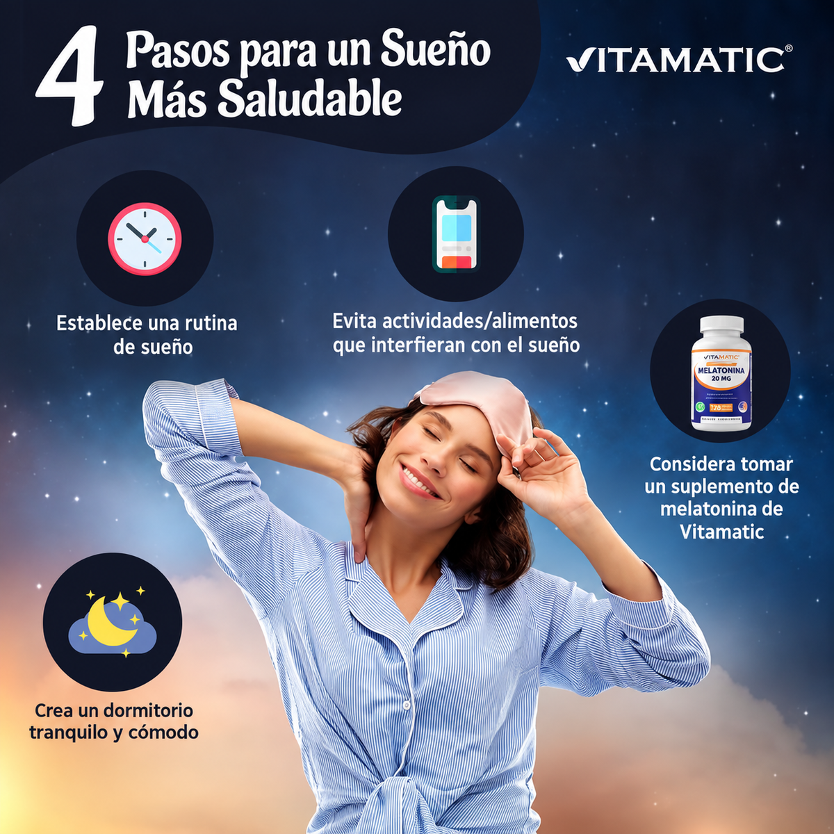 Vitamatic - Melatonina de 20 mg de Disolución Rápida | 120 Cápsulas