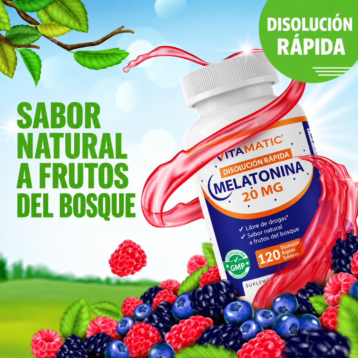 Vitamatic - Melatonina de 20 mg de Disolución Rápida | 120 Cápsulas