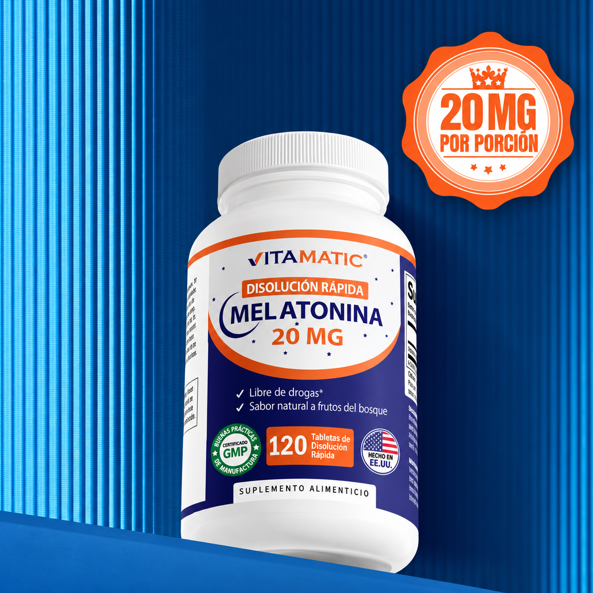 Vitamatic - Melatonina de 20 mg de Disolución Rápida | 120 Cápsulas