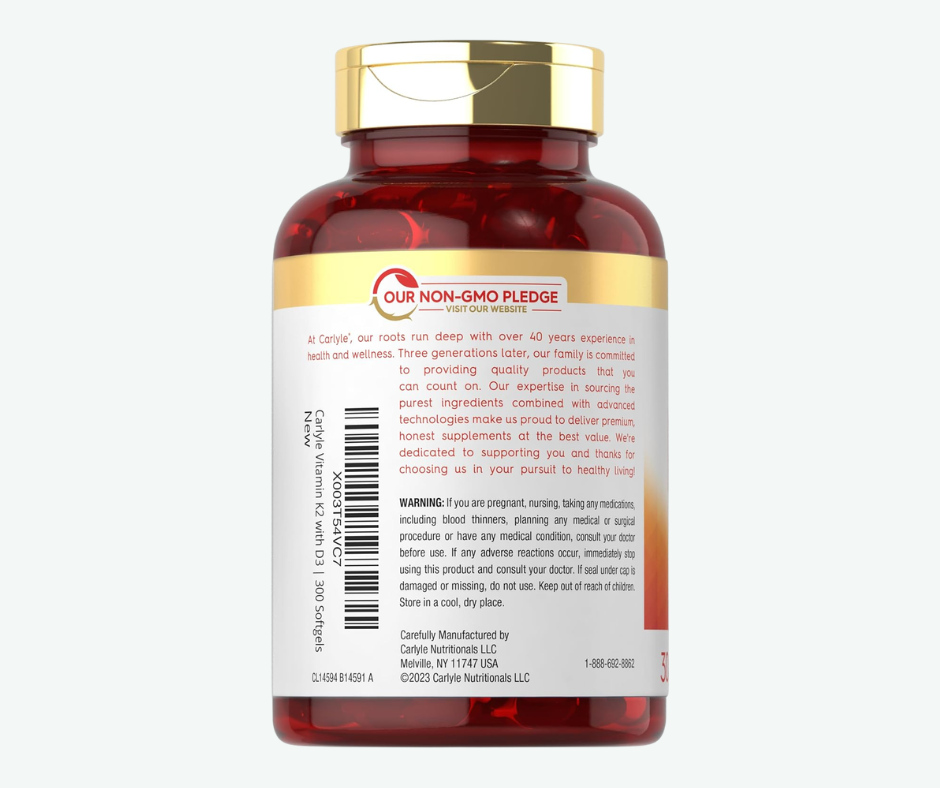 Carlyle - Vitamina K2 + D3 10,000 IU – Soporte Óseo e Inmunológico | 300 Softgels