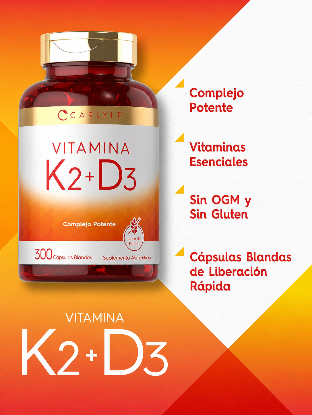 Carlyle - Vitamina K2 + D3 10,000 IU – Soporte Óseo e Inmunológico | 300 Softgels