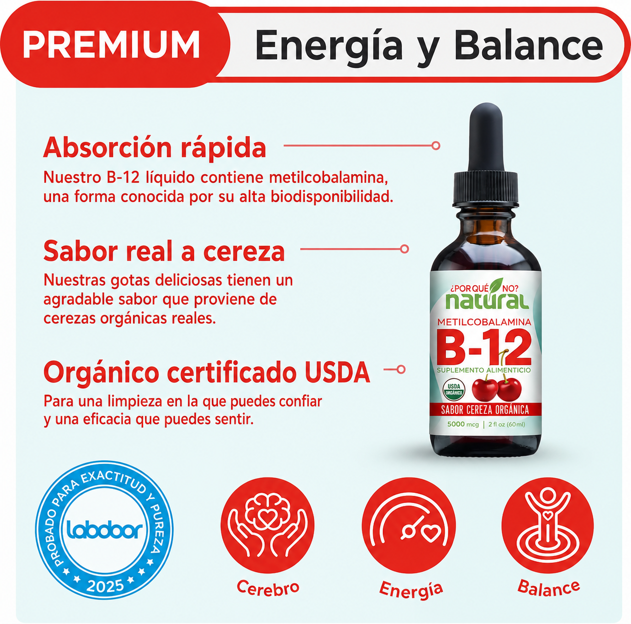 Vitamina B12 5000 mcg en Gotas – Energía y Sistema Nervioso | Why Not Natural