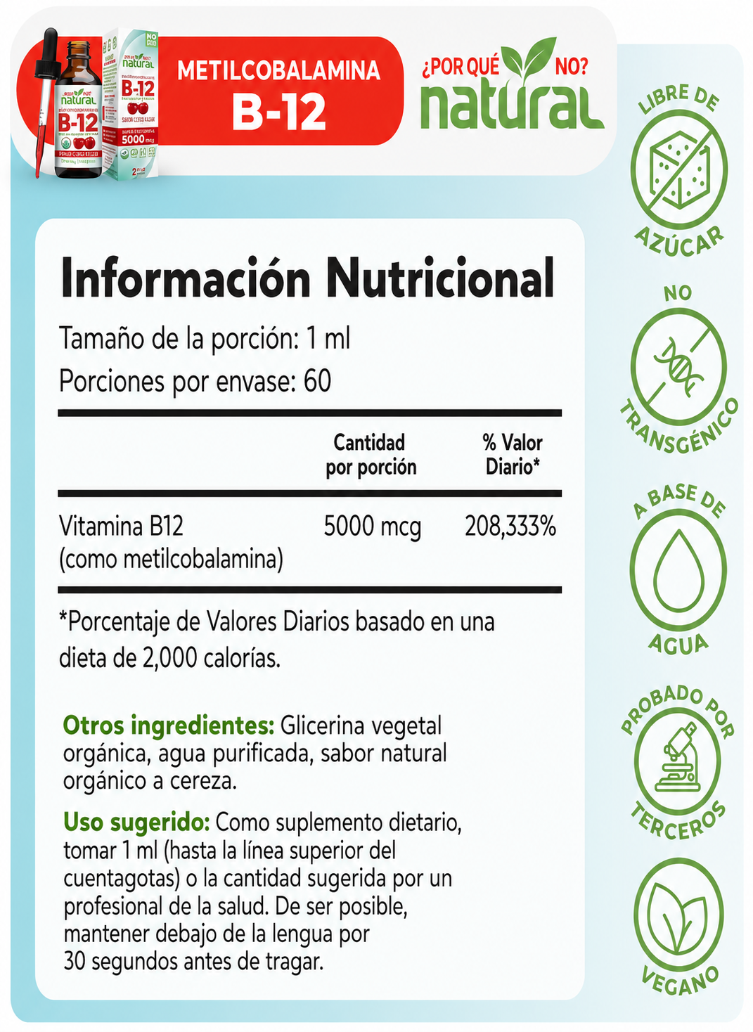 Vitamina B12 5000 mcg en Gotas – Energía y Sistema Nervioso | Why Not Natural