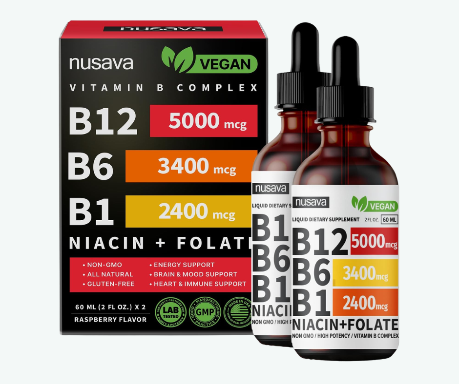 Nusava - Vitamina B Complex Líquido con B12 5000 mcg + B6 + B1 | Energía, Cerebro y Sistema Nervioso | 60 ml