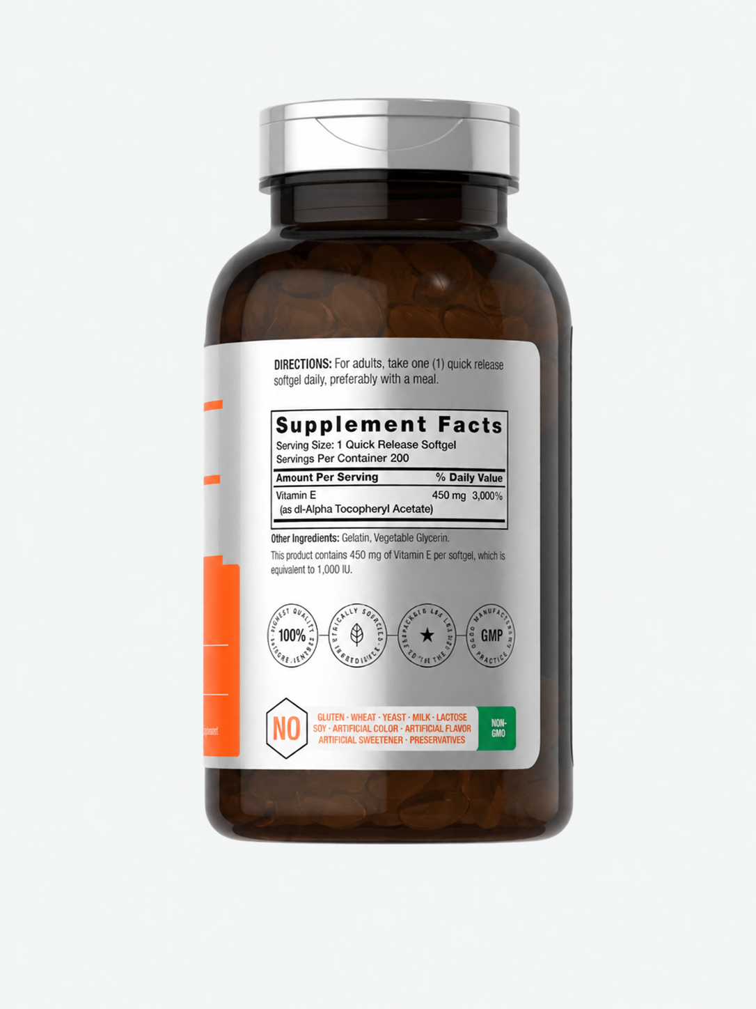 Horbäach - Vitamina E de 1000 IU (450 mg) | 200 Softgels