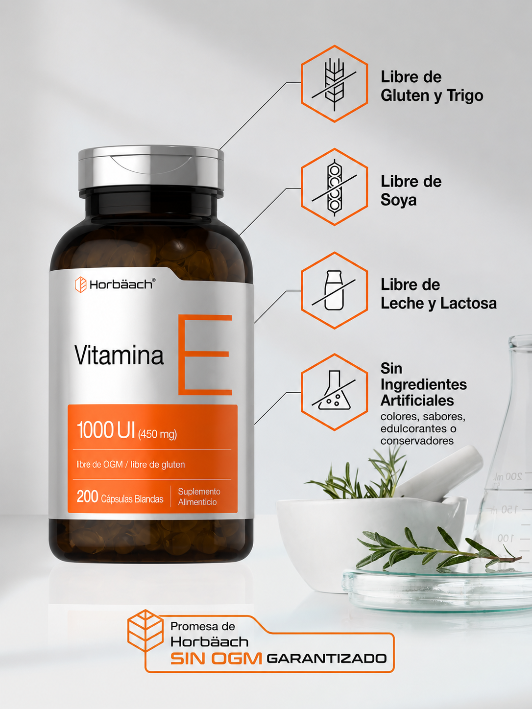 Vitamina E 1000 IU (450 mg) – 200 Softgels | Horbäach