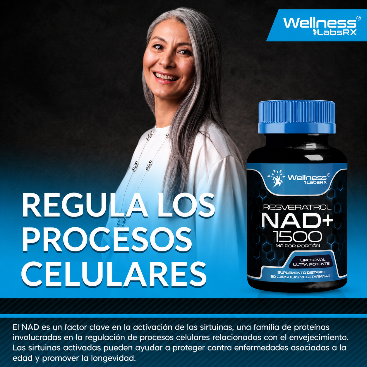 Wellness LABSRX - Resveratrol NAD+ 1500 – Apoyo para Energía Celular y Bienestar Antioxidante | 90 Cápsulas
