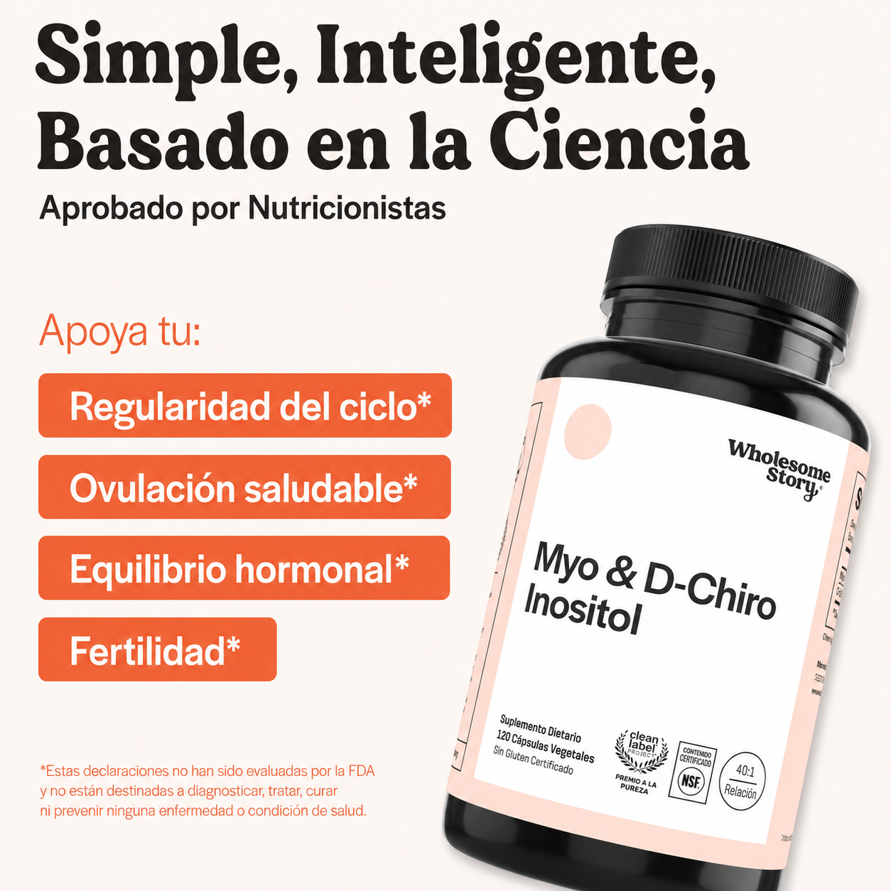 Wholesome Story - Suplemento de Mioinositol y D-Chiroinositol para Mujeres - Suplementos para la Fertilidad que Favorecen el Equilibrio Hormonal y la Salud Ovárica - Proporción Ideal de 40:1 | 120 Cápsulas