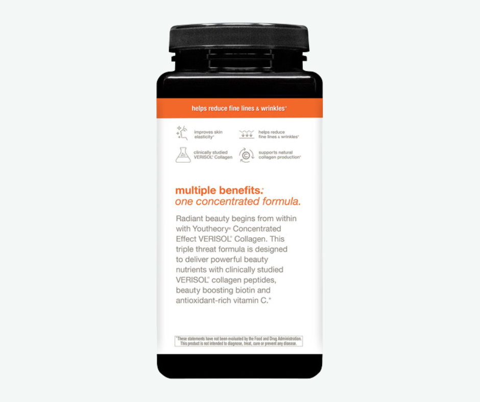 Youtheory - Colágeno de Efecto Concentrado con Verisol - Péptidos de Colágeno con Vitaminas C y B - Favorece la Salud del Cabello, las Uñas, los Huesos y las Articulaciones | Tabletas