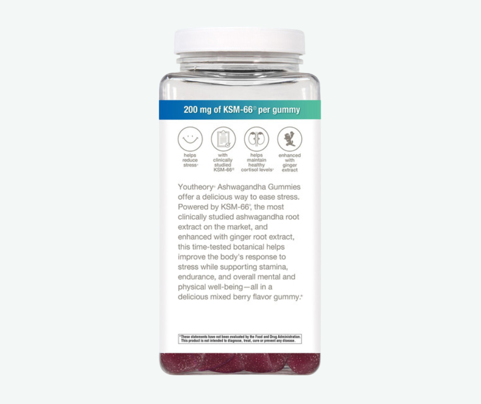 Youtheory - Ashwagandha Gomitas KSM-66® 200 mg por Gomita – Antiestrés y Equilibrio del Cortisol | 180 Gomitas