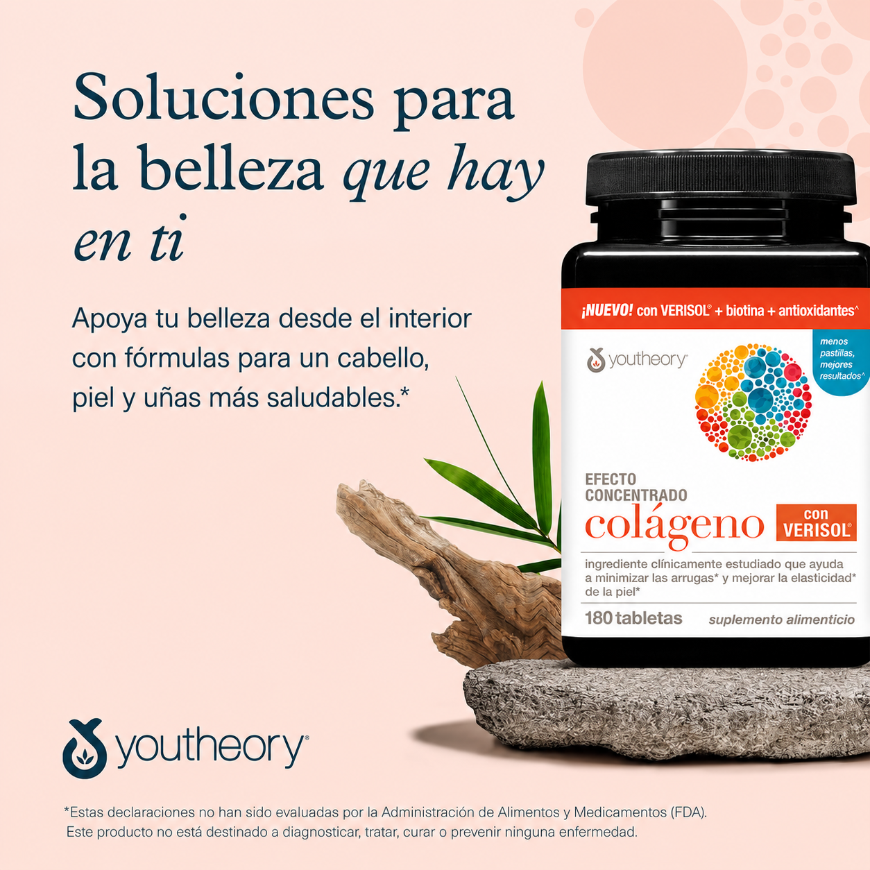 Youtheory - Colágeno de Efecto Concentrado con Verisol - Péptidos de Colágeno con Vitaminas C y B - Favorece la Salud del Cabello, las Uñas, los Huesos y las Articulaciones | Tabletas