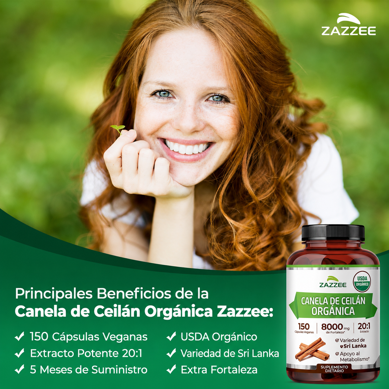 Zazzee - Extracto de Canela de Ceilán - Apoyo Antioxidante y Metabólico Totalmente Natural | 150 Cápsulas