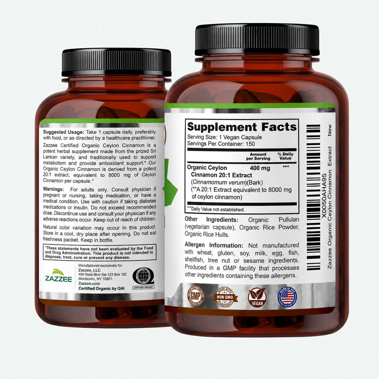 Zazzee - Extracto de Canela de Ceilán - Apoyo Antioxidante y Metabólico Totalmente Natural | 150 Cápsulas